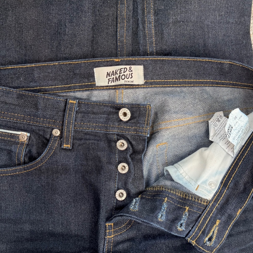 Naked & Famous Left Hand Twill Selvedge Jeans Mens 30 Button Fly